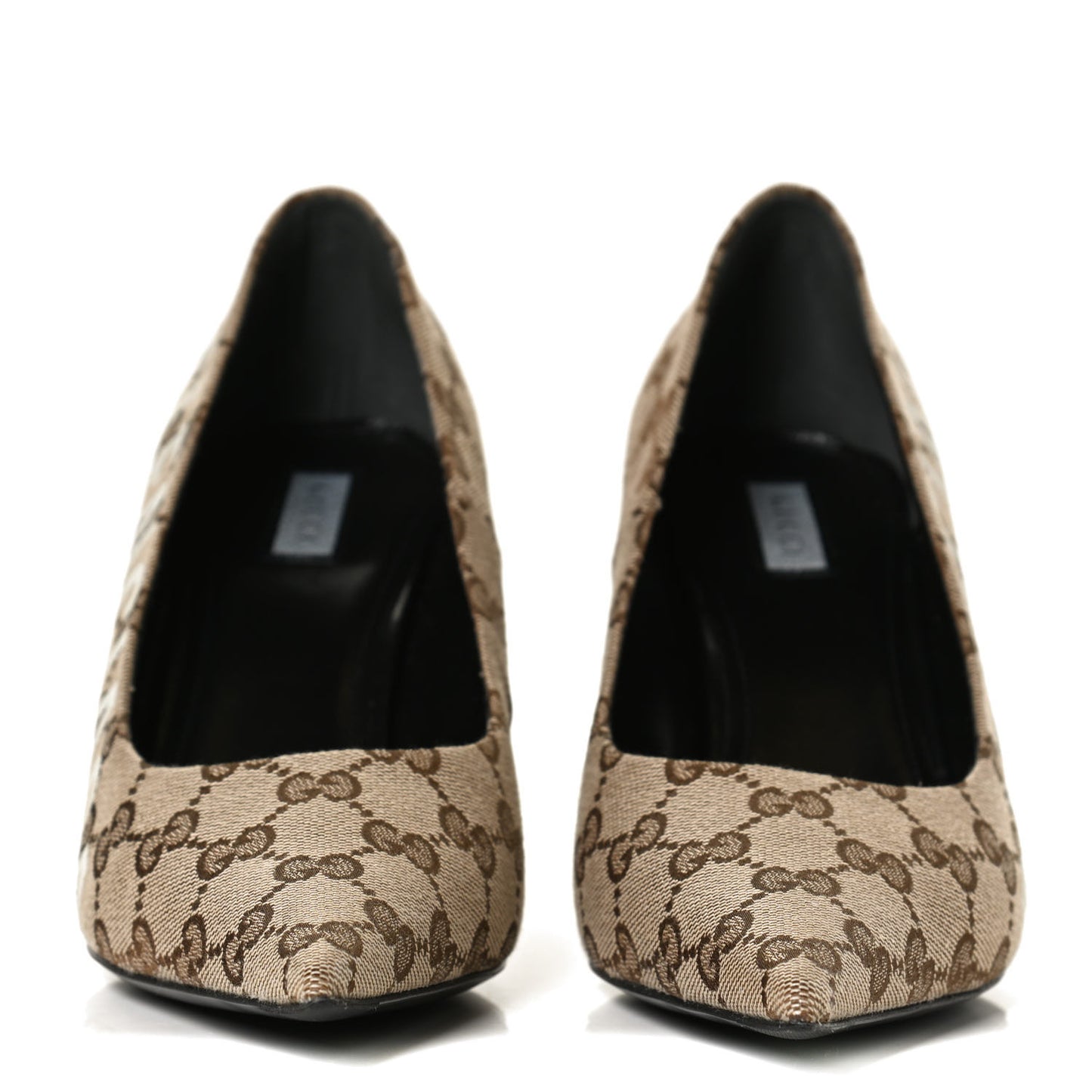 X GUCCI GG Monogram Square Knife 80mm Pumps 39.5 Beige Ebony