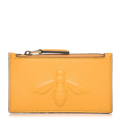 Gucci Calfskin Bee Embossed Coin Case Card Holder Yellow 1 of 7