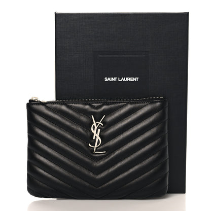 Saint Laurent Calfskin Matelasse Chevron Monogram Pouch Black 8 of 8