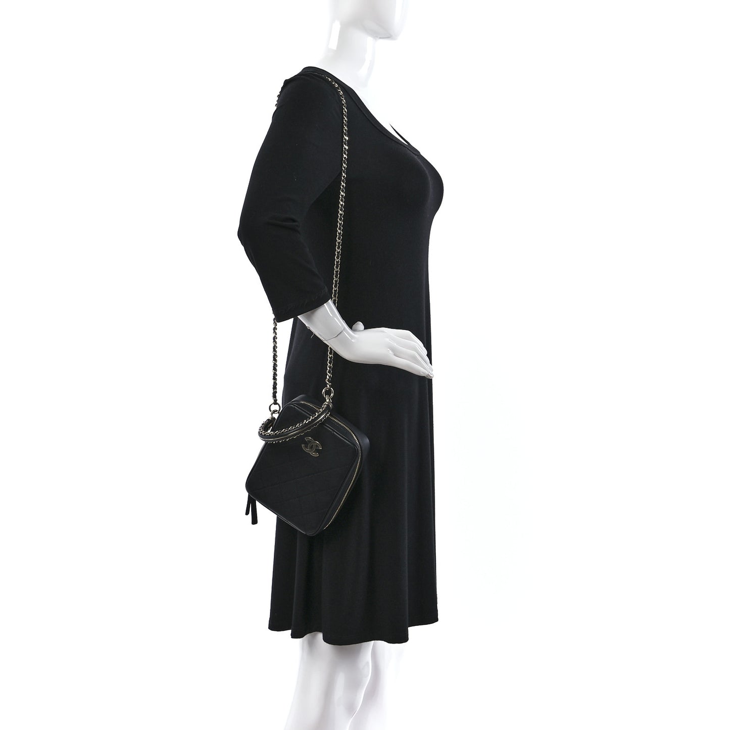 Calfskin Stitched Cup Of Tea Vanity Case Black