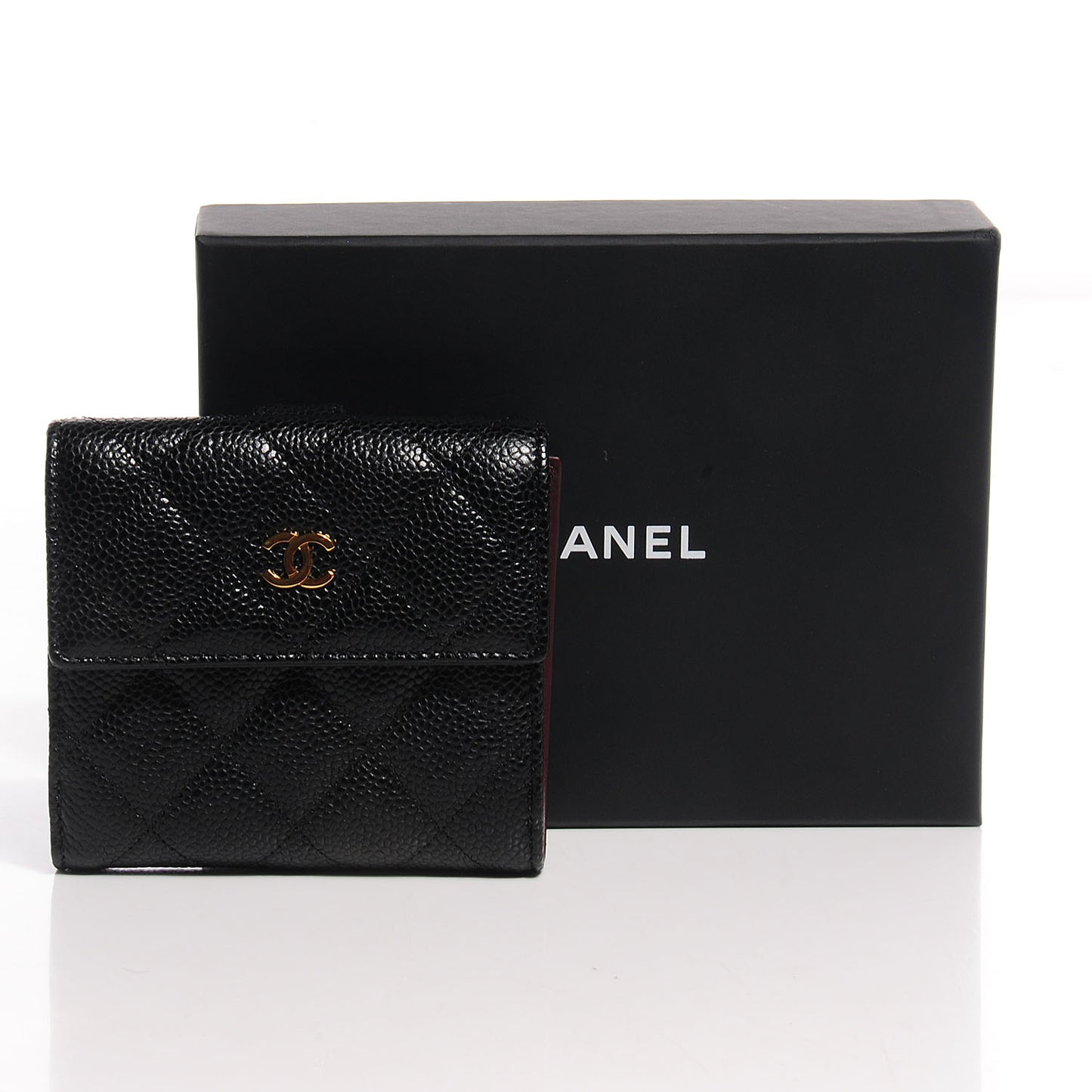 Caviar Quilted Compact Flap Wallet Black
