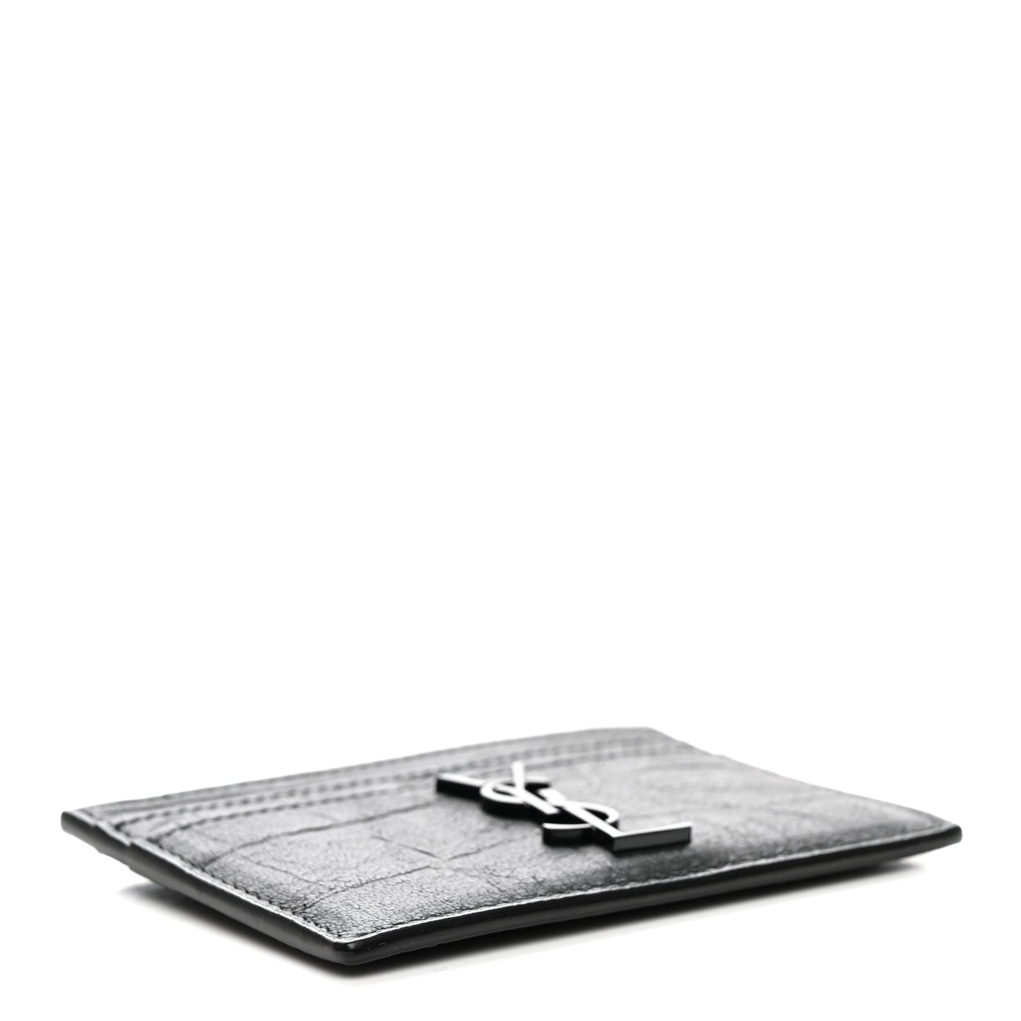 Calfskin Crocodile Embossed Monogram Credit Card Case Black