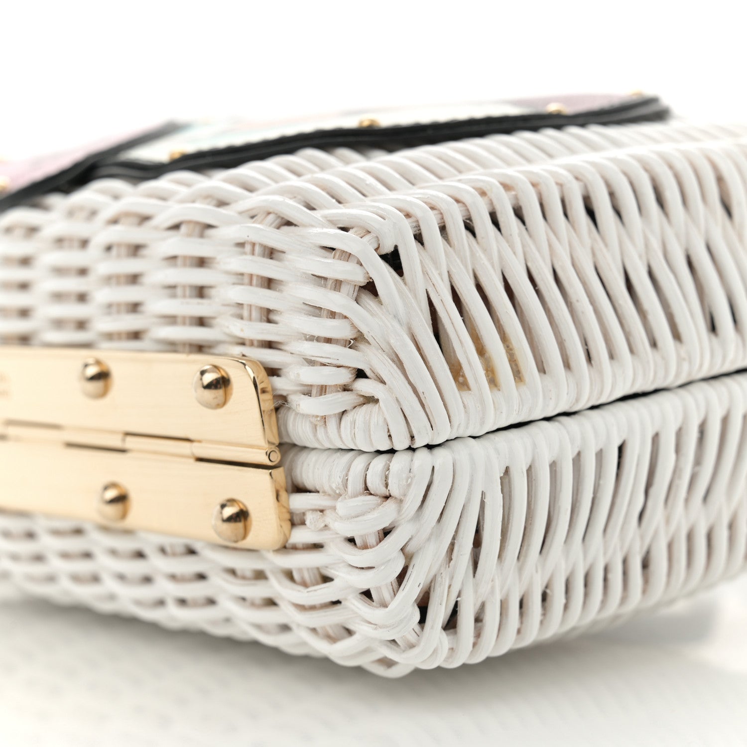 Prada Wicker Saffiano Midollino Patch Comics Crossbody Clutch White 10 of 12