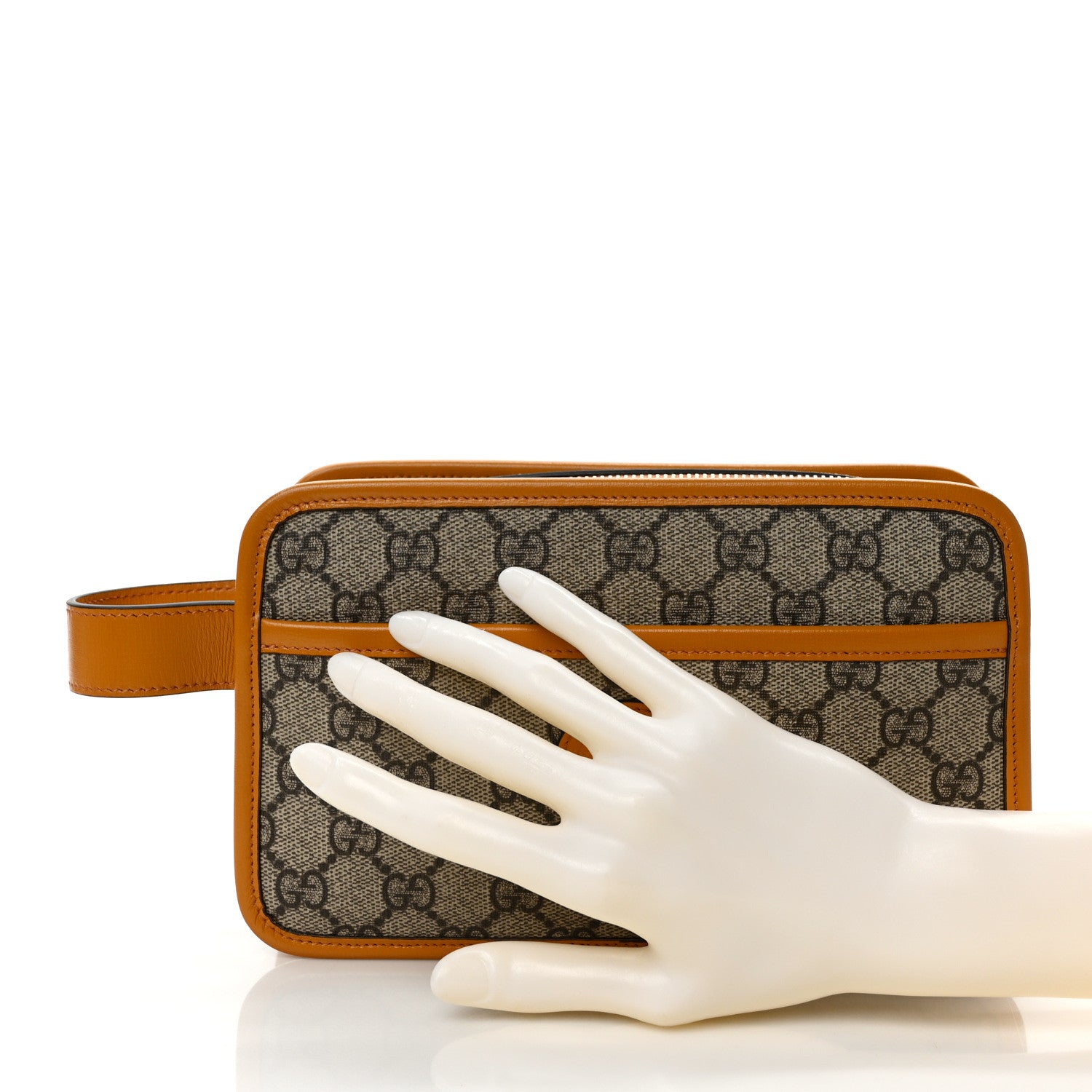 Gucci GG Supreme Monogram Textured Calfskin Retro Interlocking G Travel Pouch Beige Yellow 2 of 7