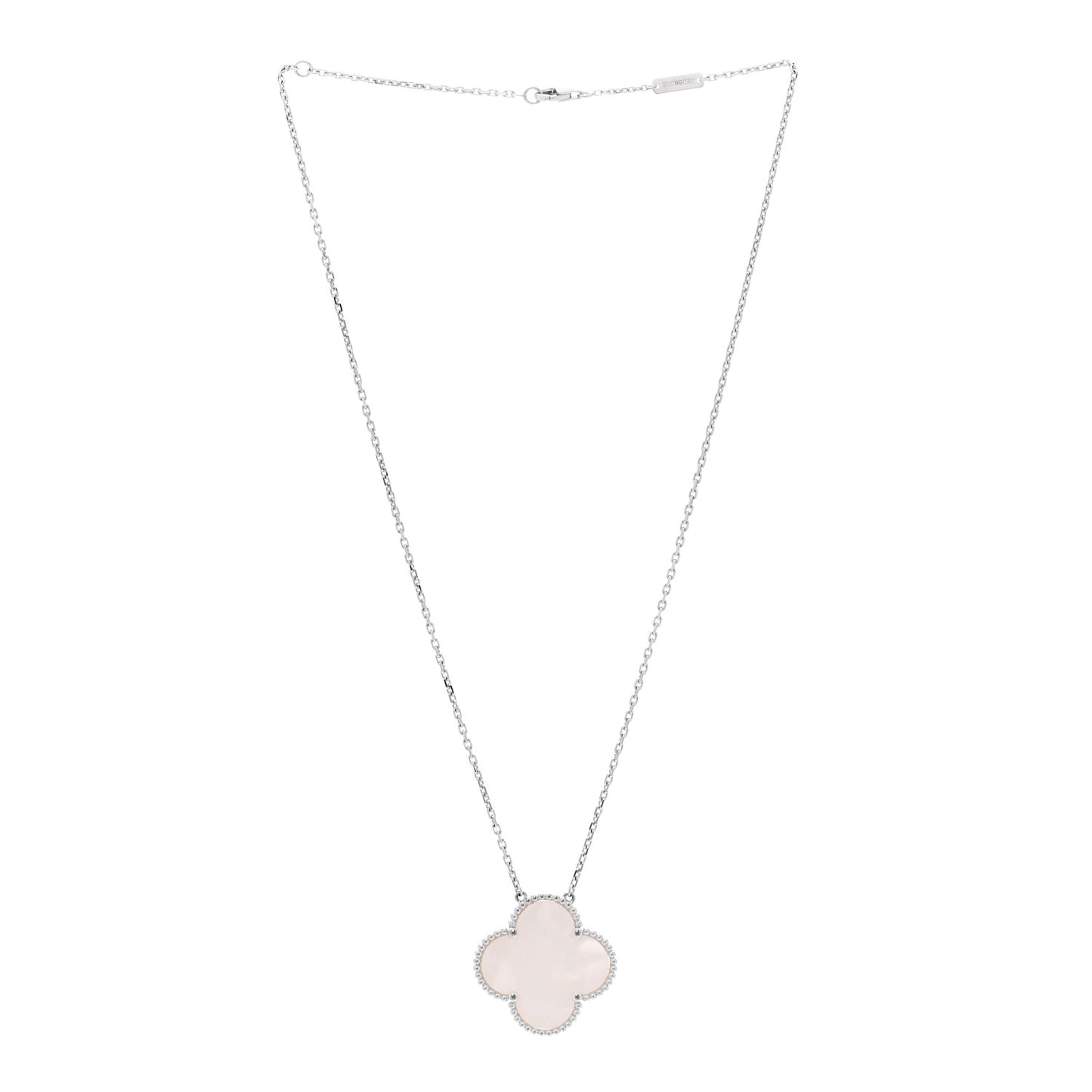 18K White Gold Mother of Pearl Magic Alhambra Pendant Necklace