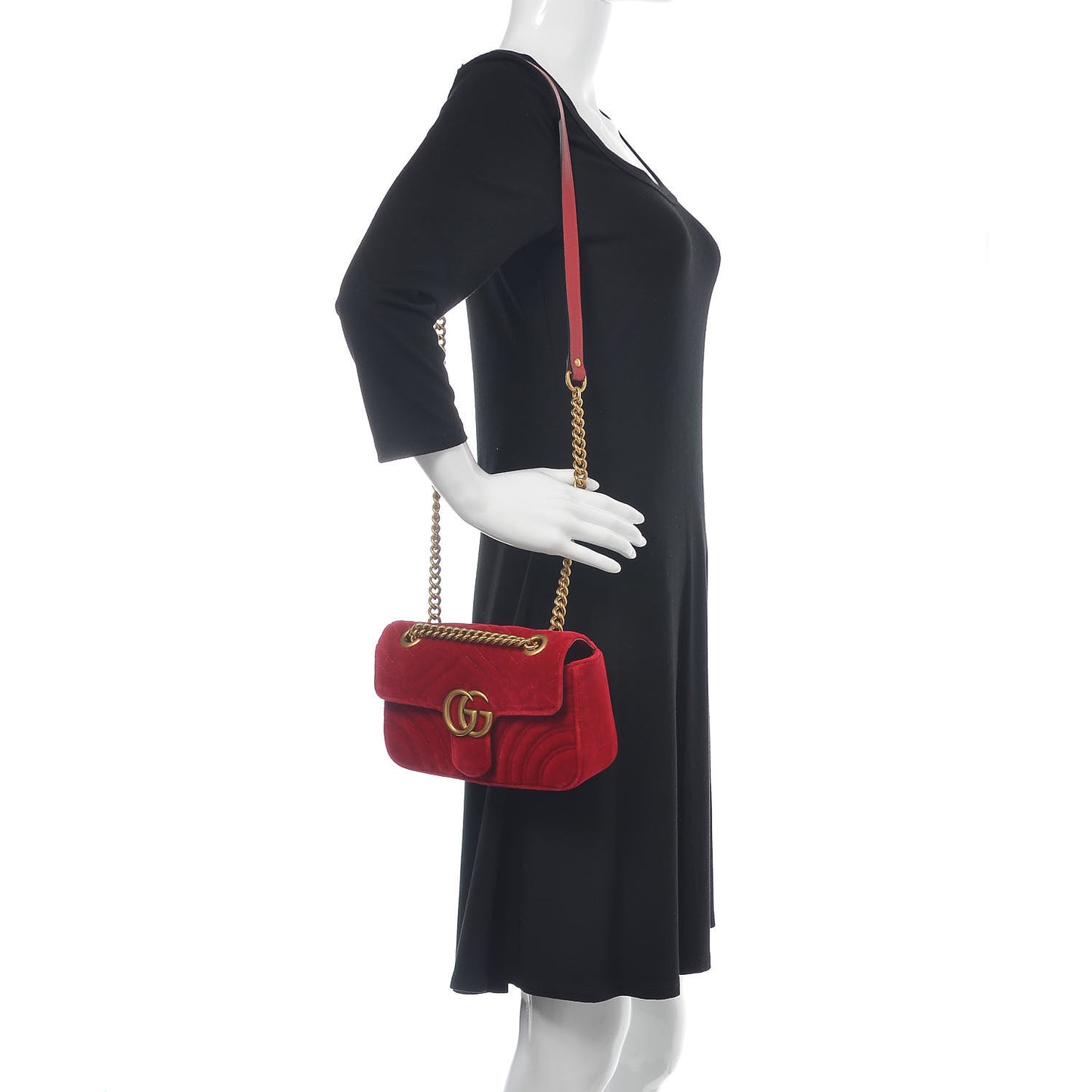 Velvet Matelasse Mini GG Marmont Shoulder Bag Hibiscus Red