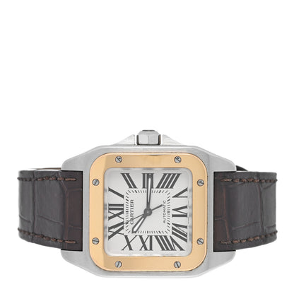 Cartier Stainless Steel 18K Yellow Gold 33mm Santos 100 Automatic Watch Brown 2 of 4
