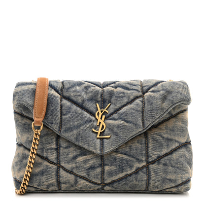 Saint Laurent Denim Quilted Toy Loulou Puffer Monogram Chain Satchel Rodeo Blue 1 of 7