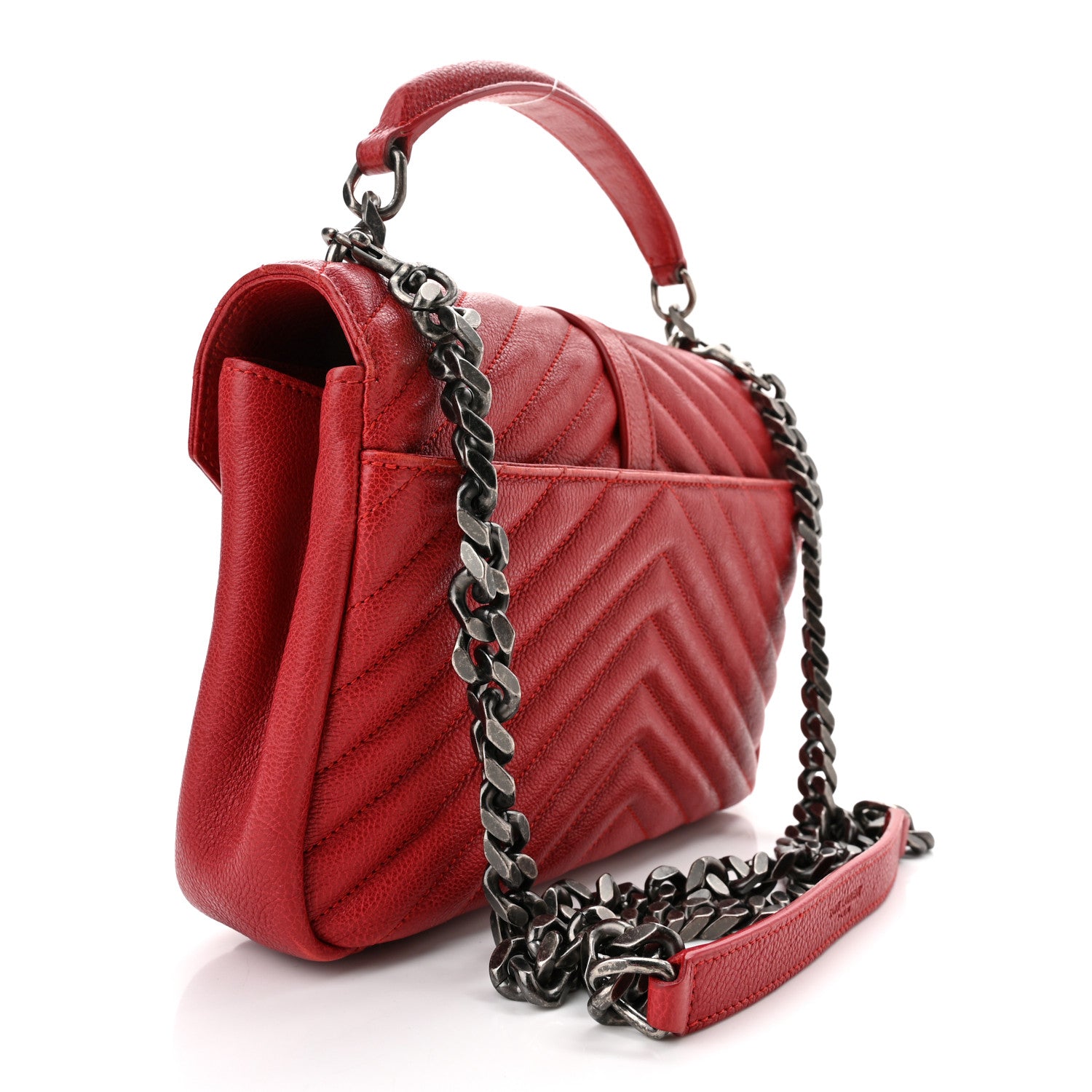 Saint Laurent Sheepskin Matelasse Chevron Monogram Medium College Bag Rouge 3 of 10