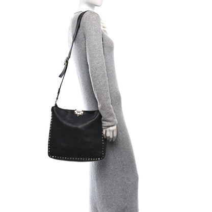 Valentino Garavani Pebbled Calfskin Small Rockstud Flip-Lock Messenger Bag Black 2 of 17