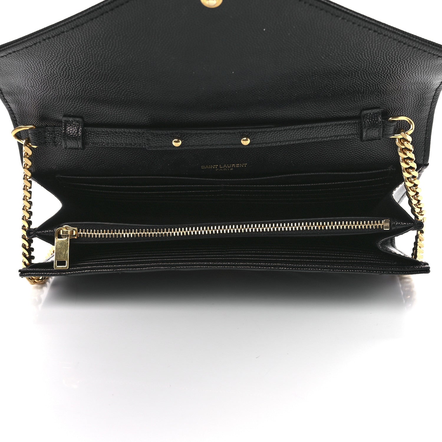 Saint Laurent Grain De Poudre Matelasse Chevron Monogram Chain Wallet Black 5 of 13