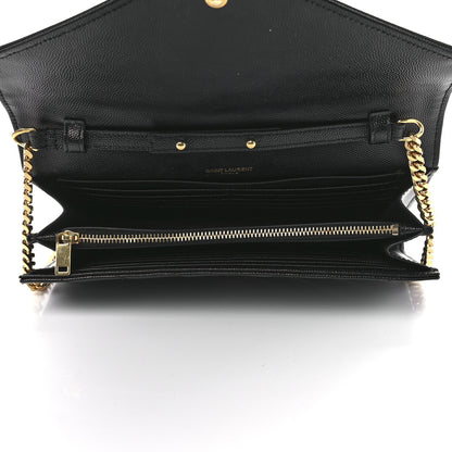 Saint Laurent Grain De Poudre Matelasse Chevron Monogram Chain Wallet Black 5 of 13