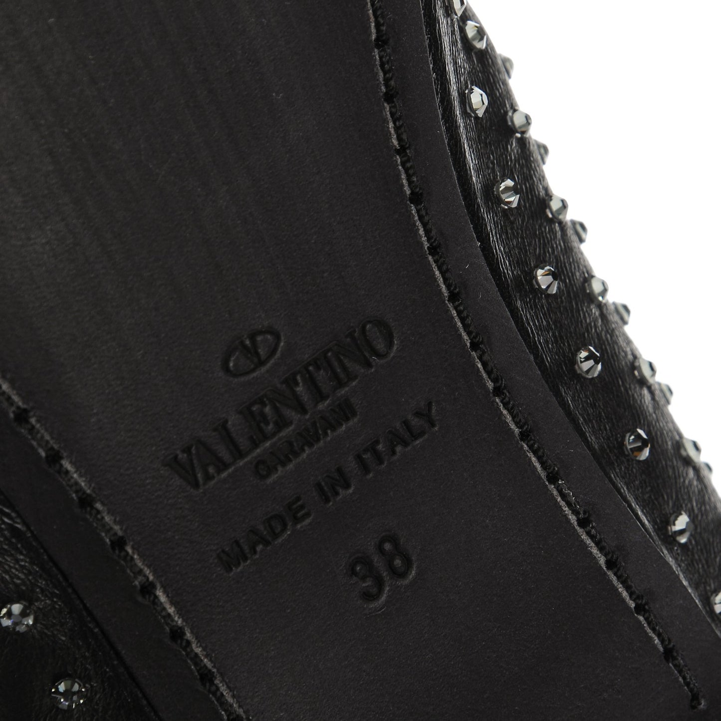 Nappa Crystal Studded Ballerina Flats 38 Black