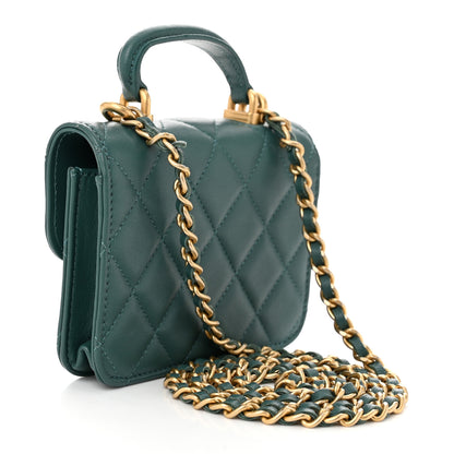 Chanel Lambskin Quilted Top Handle Flap Coin Purse With Chain Green 3 of 12
