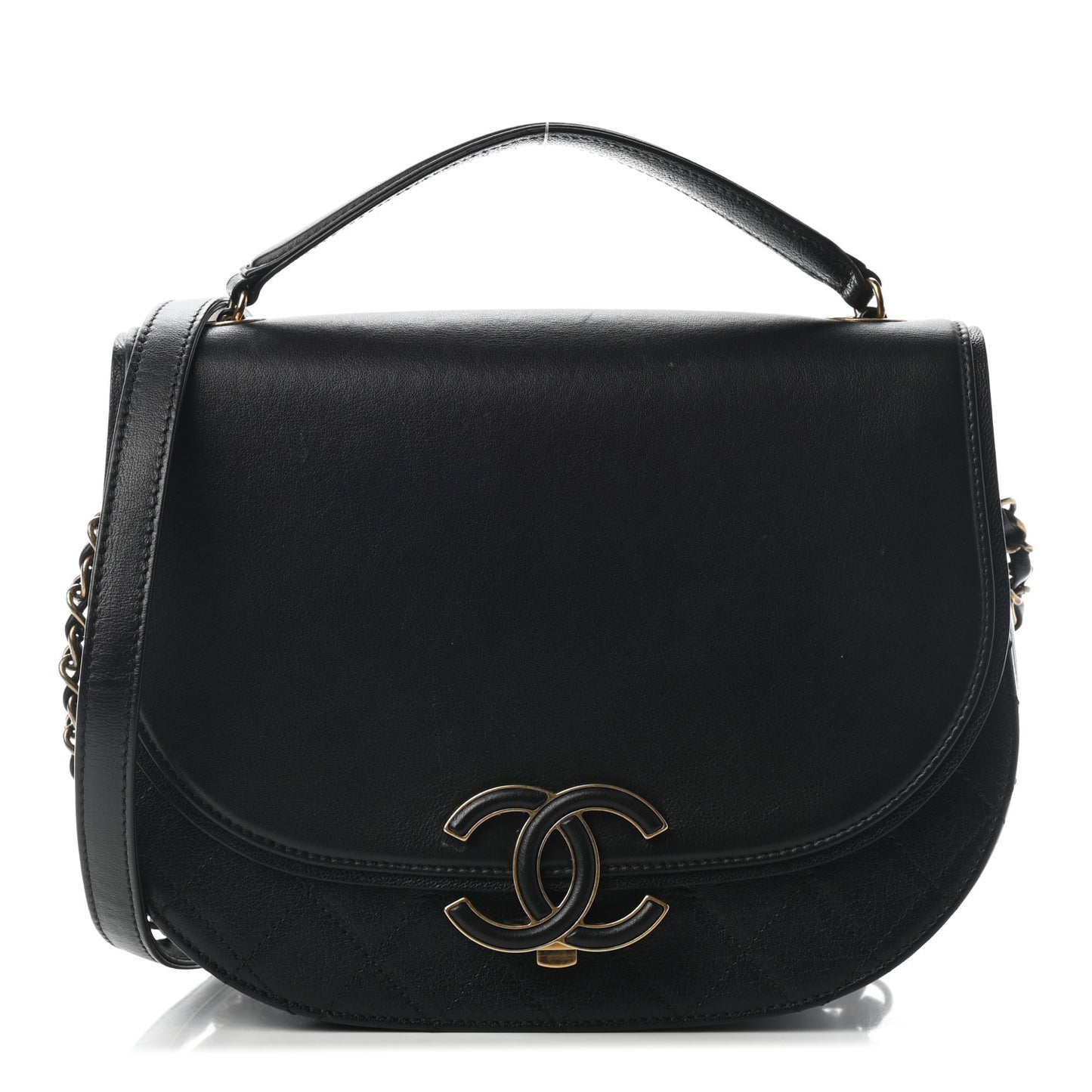 Shiny Calfskin Goatskin Quilted Medium Coco Curve Messenger Flap Black