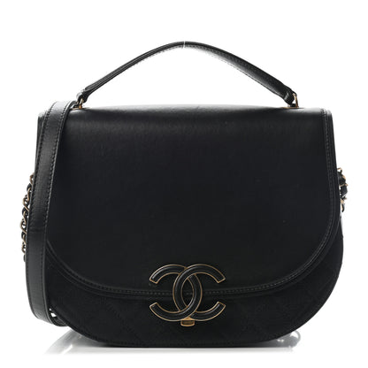Chanel Shiny Calfskin Goatskin Quilted Medium Coco Curve Messenger Flap Black 1 of 7