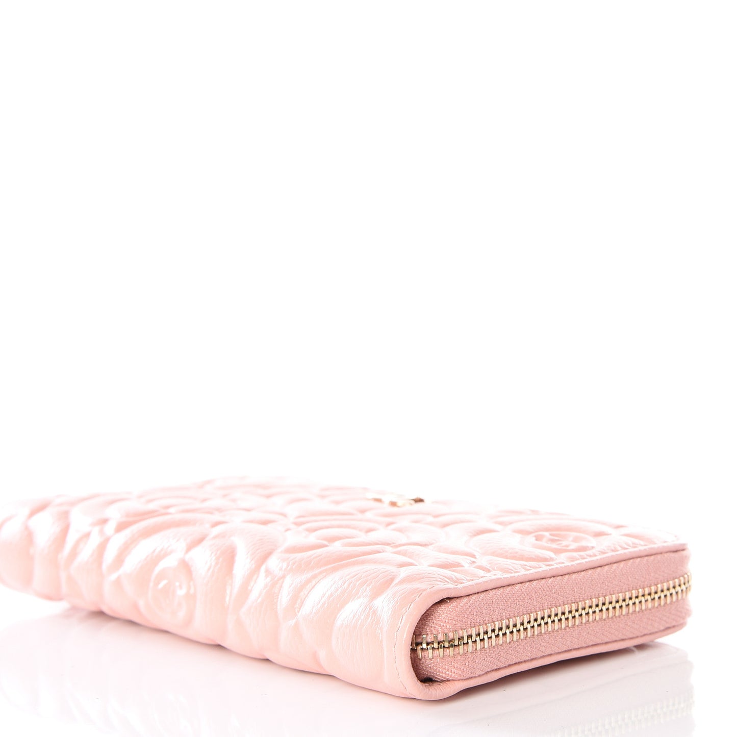 Caviar Camellia Embossed Small Zip Around Wallet Pink