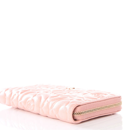Chanel Caviar Camellia Embossed Small Zip Around Wallet Pink 9 of 11