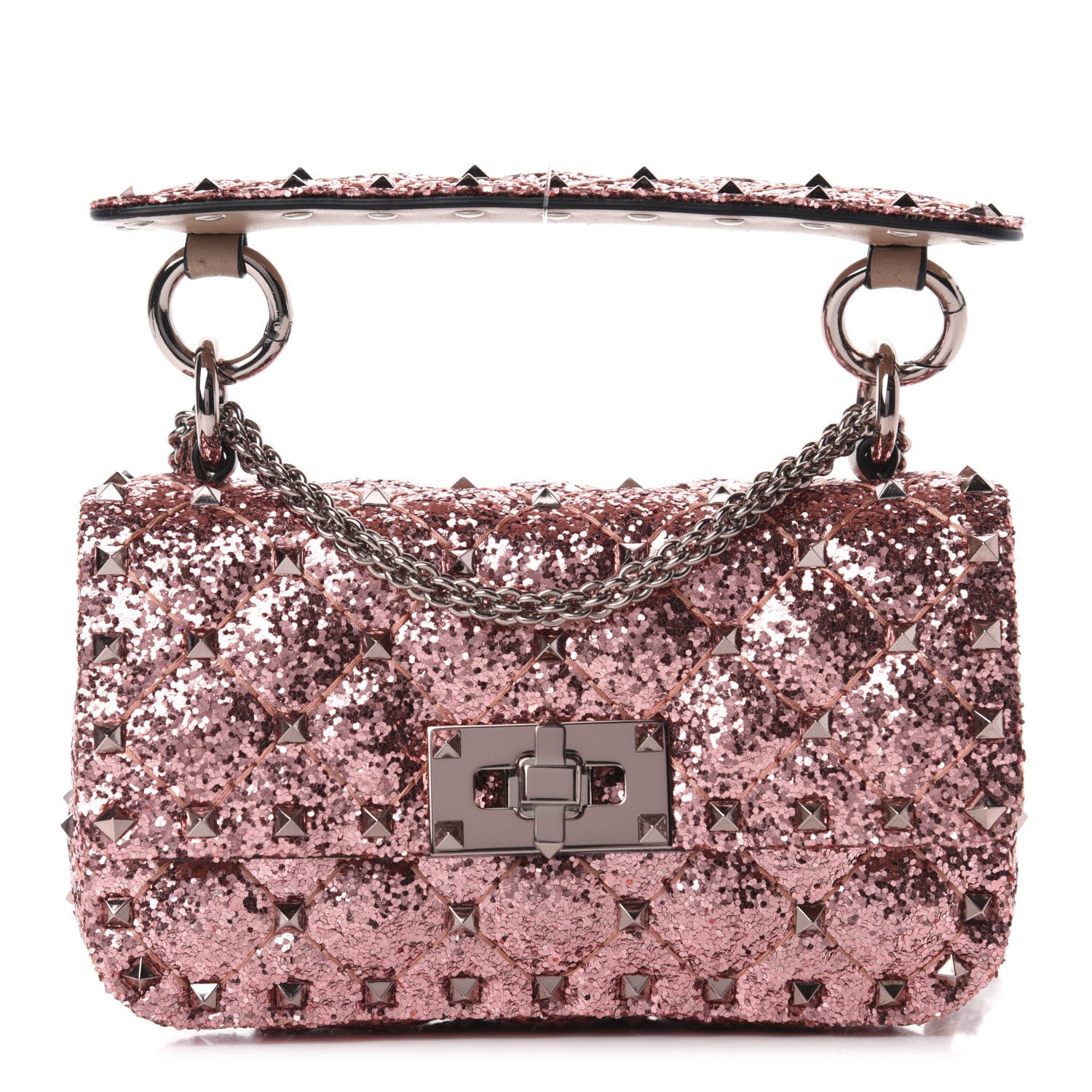 Valentino Garavani Glitter Mini Rockstud Spike Shoulder Bag Antique Pink 1 of 9