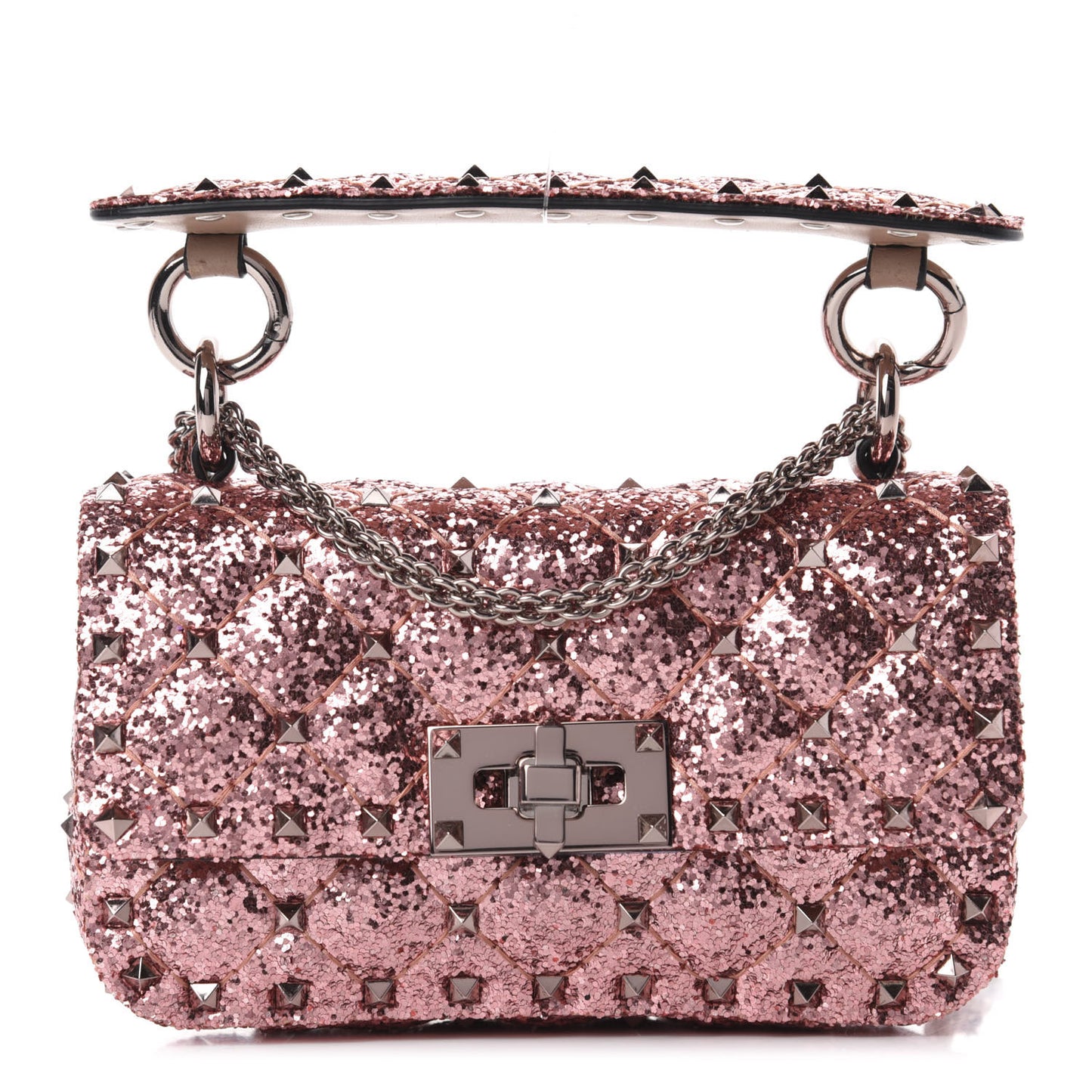 Glitter Mini Rockstud Spike Shoulder Bag Antique Pink
