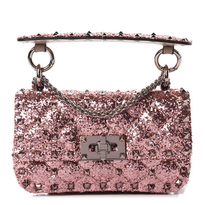 Valentino Garavani Glitter Mini Rockstud Spike Shoulder Bag Antique Pink 1 of 9