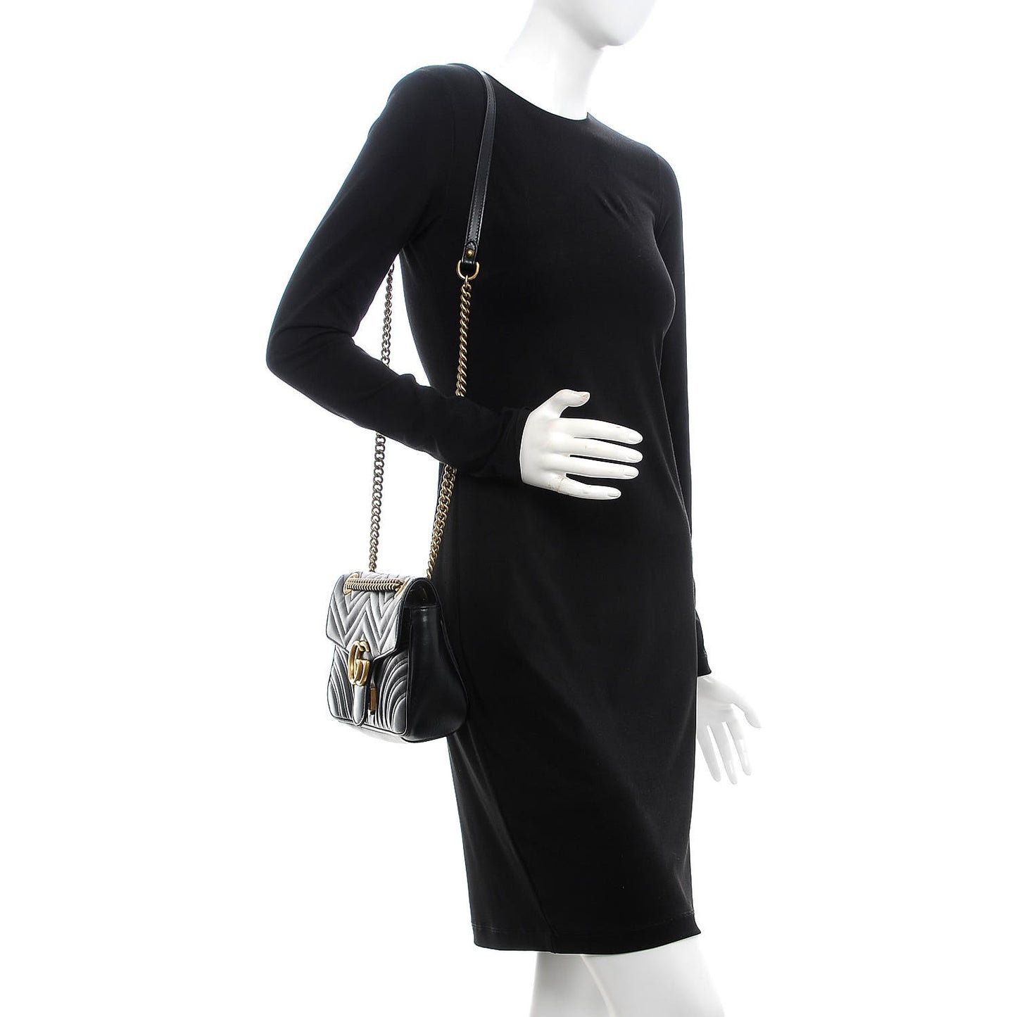 Calfskin Matelasse Small GG Marmont Shoulder Bag Black