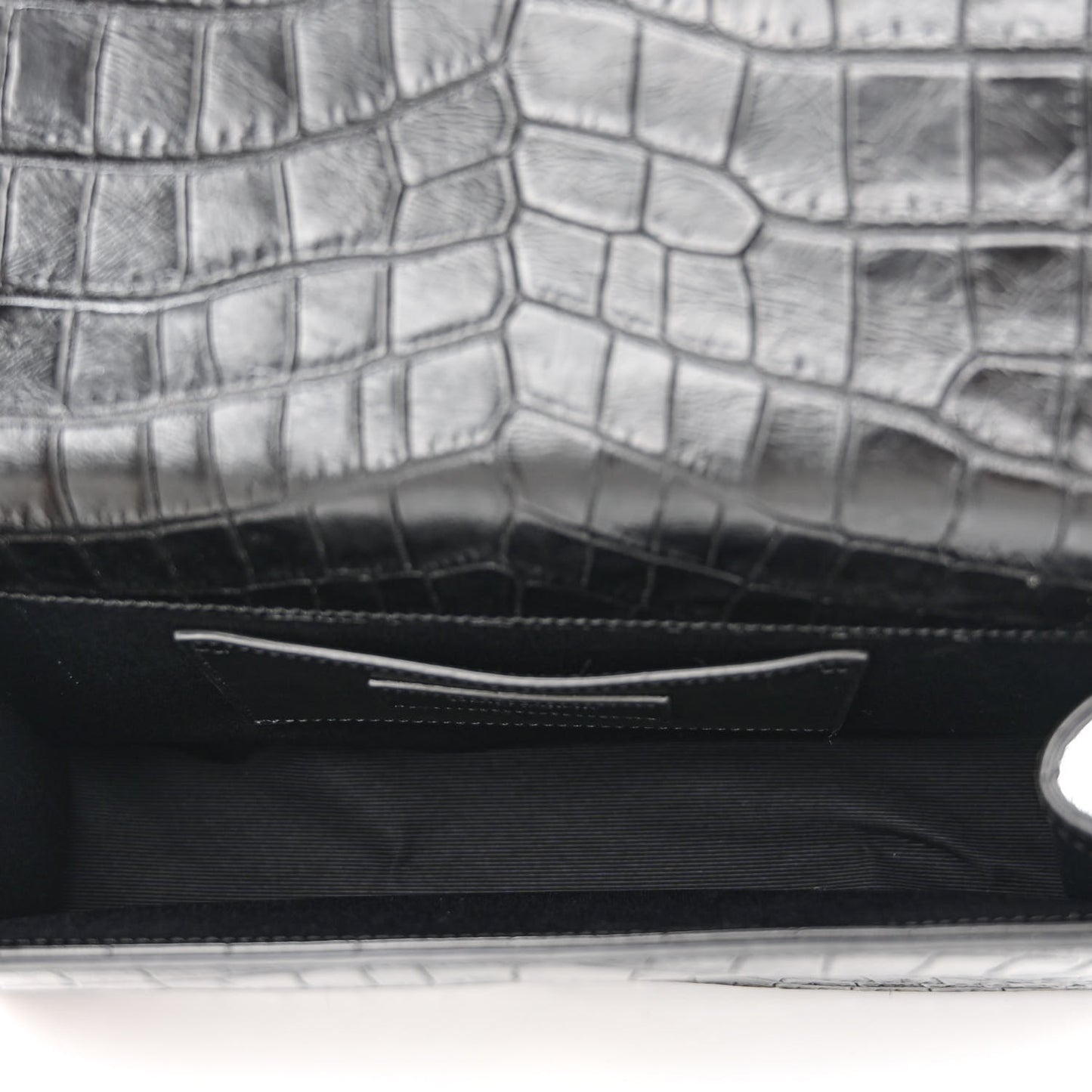 Calfskin Crocodile Embossed Medium Classic Monogram Kate Tassel Satchel Black