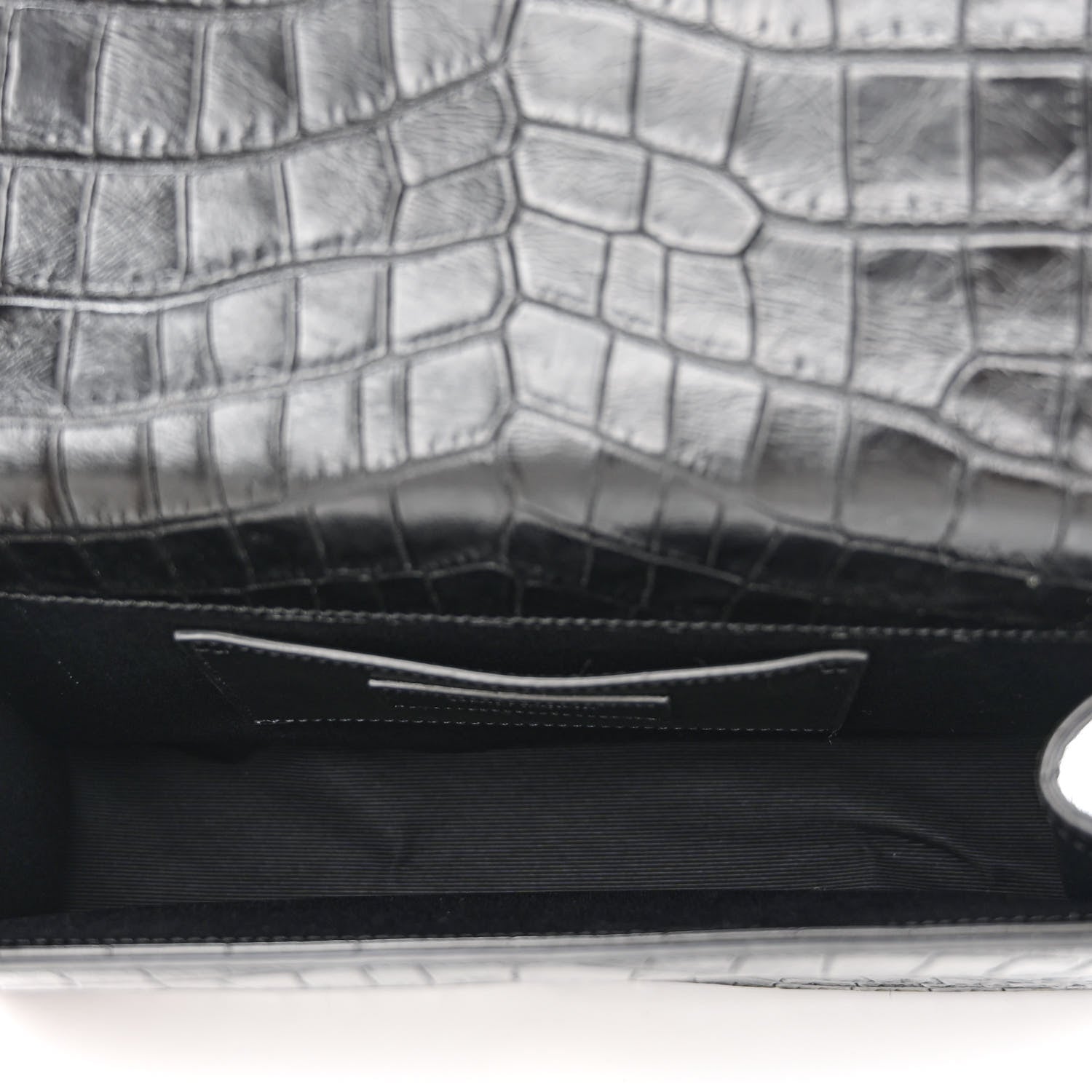 Saint Laurent Calfskin Crocodile Embossed Medium Classic Monogram Kate Tassel Satchel Black 5 of 10