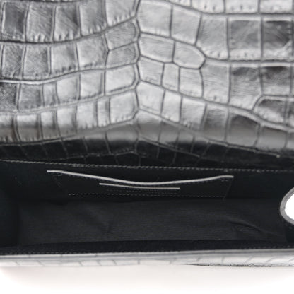 Saint Laurent Calfskin Crocodile Embossed Medium Classic Monogram Kate Tassel Satchel Black 5 of 10