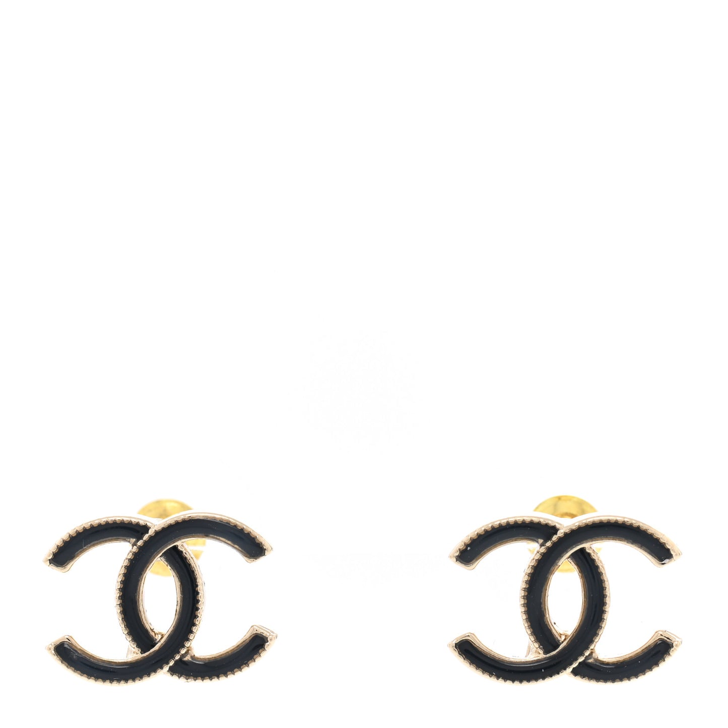 Enamel CC Earrings Black Gold