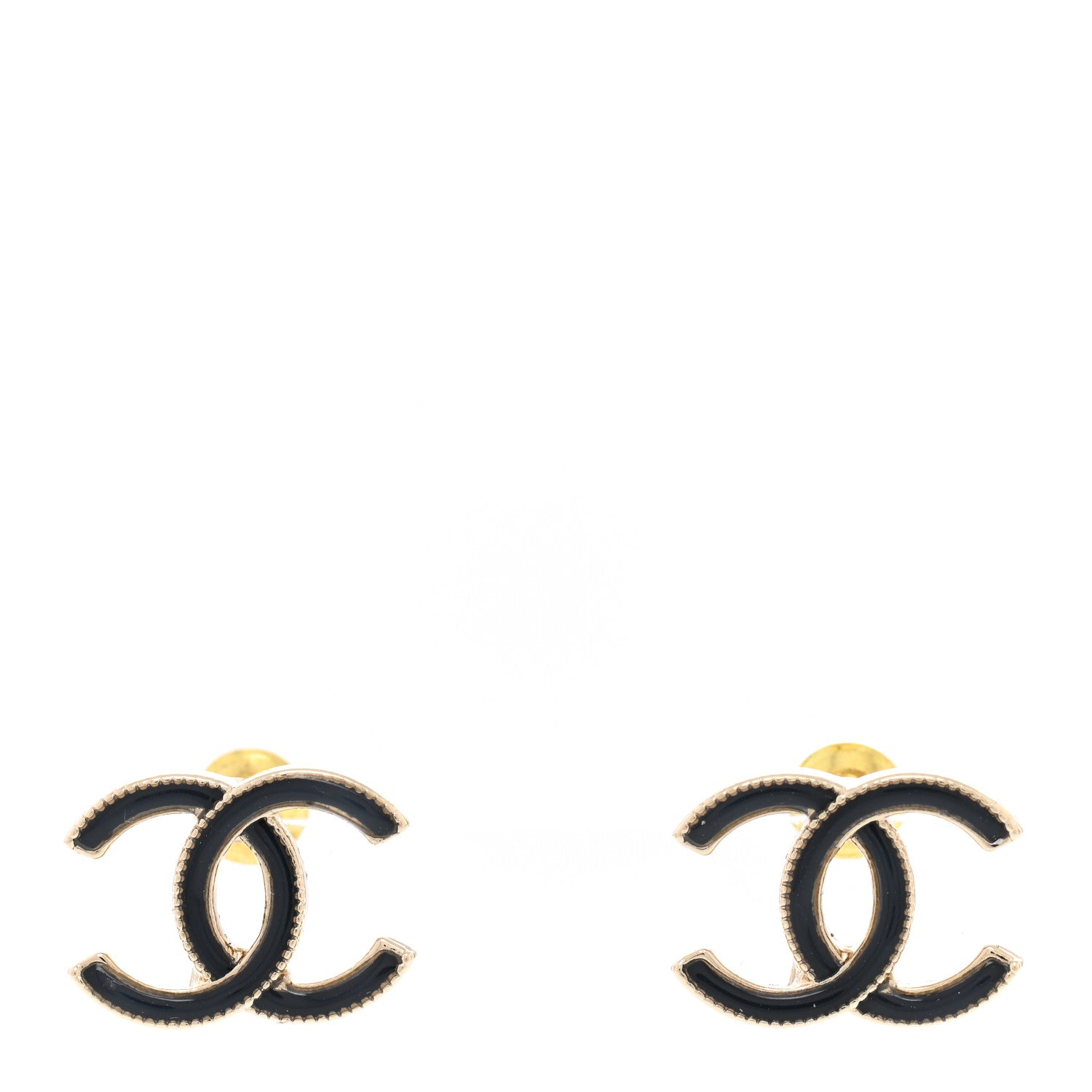 Chanel Enamel CC Earrings Black Gold 1 of 5