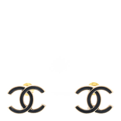 Chanel Enamel CC Earrings Black Gold 1 of 5
