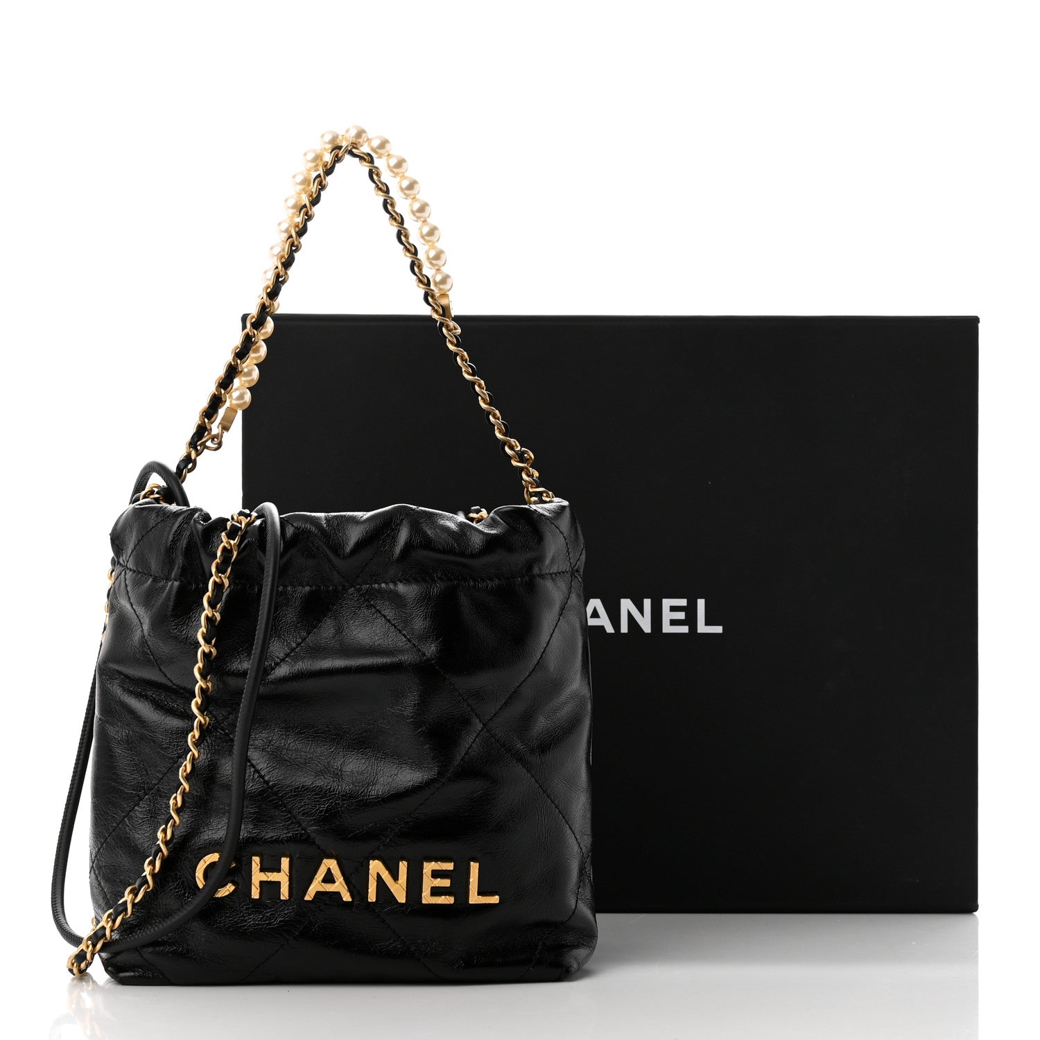 Chanel Shiny Crumpled Calfskin Quilted Pearl Mini Chanel 22 Black 16 of 21