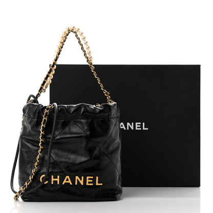 Chanel Shiny Crumpled Calfskin Quilted Pearl Mini Chanel 22 Black 16 of 21