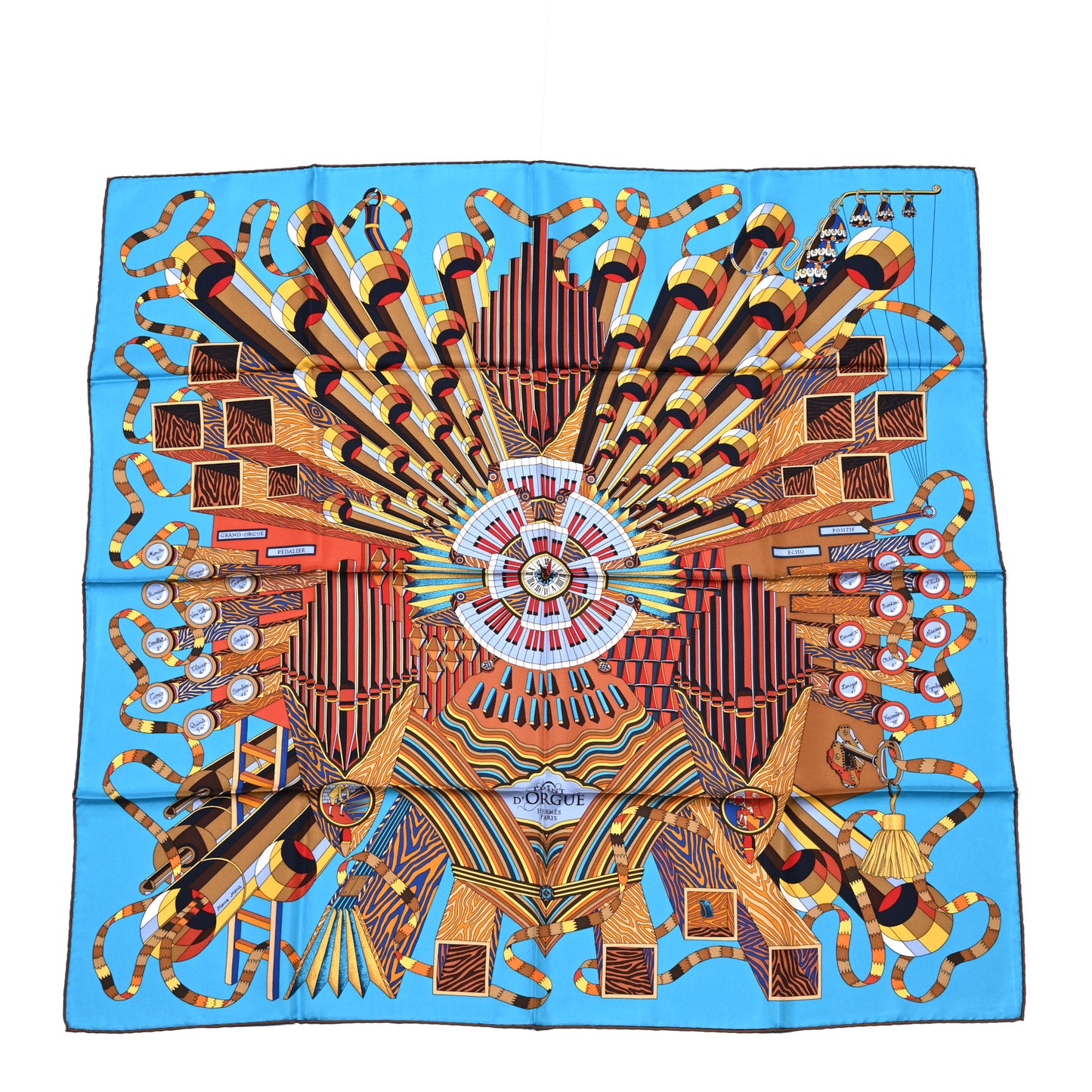 Silk Point D'Orgue Scarf 90 Bleu Azur Marron Juane D'or
