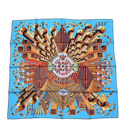 Hermes Silk Point D'Orgue Scarf 90 Bleu Azur Marron Juane D'or 1 of 6