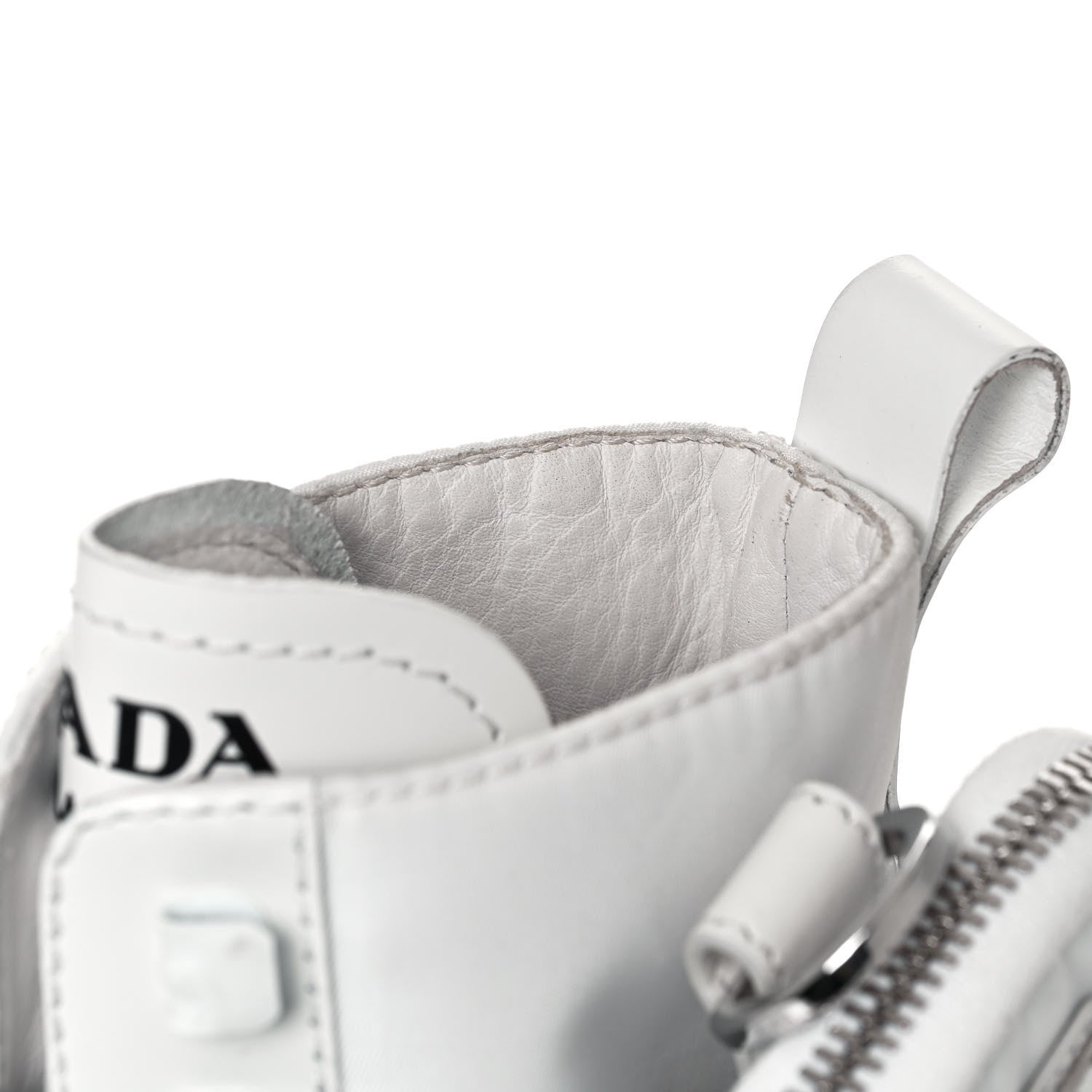 Prada Spazzolato Rois Re-Nylon Metal Triangle Logo Monolith Pouch Pocket 55mm Boots 37.5 White 9 of 9