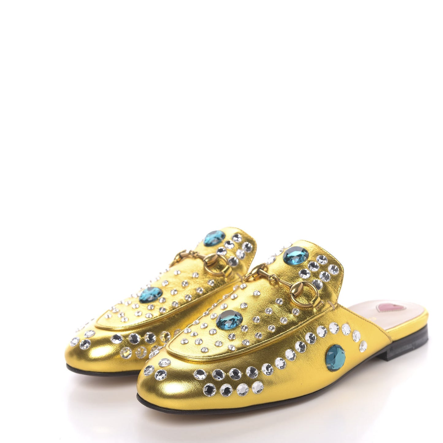 Metallic Nappa Crystal Womens Princetown Slippers 37 Gold
