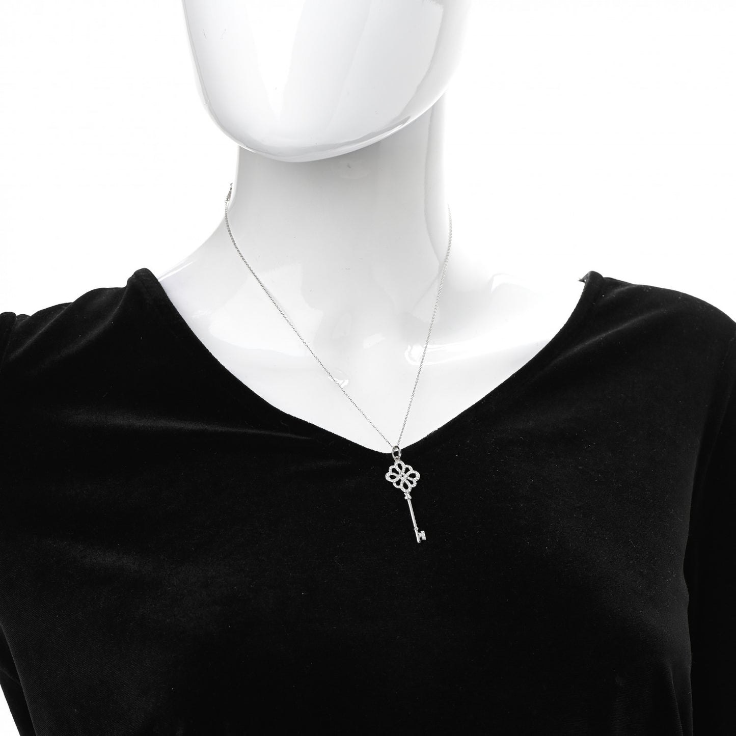 18K White Gold Diamond Knot Key Pendant Necklace