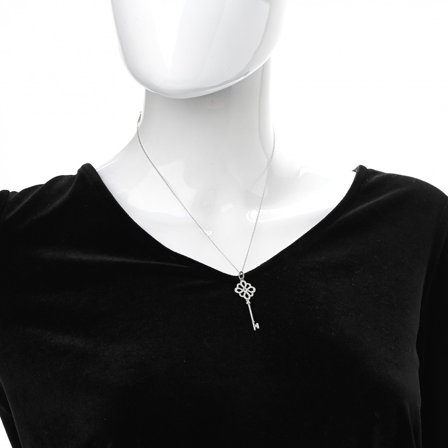 Tiffany 18K White Gold Diamond Knot Key Pendant Necklace 2 of 6