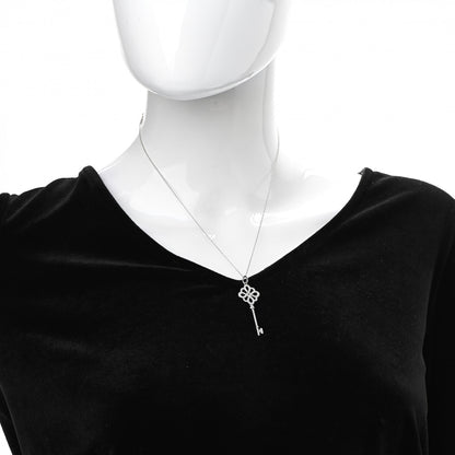 Tiffany 18K White Gold Diamond Knot Key Pendant Necklace 2 of 6
