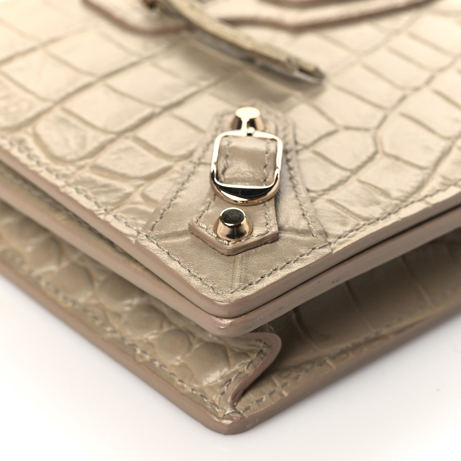 Balenciaga Calfskin Crocodile Embossed Classic Gold Hardware Wallet on Chain Beige Latte 8 of 9