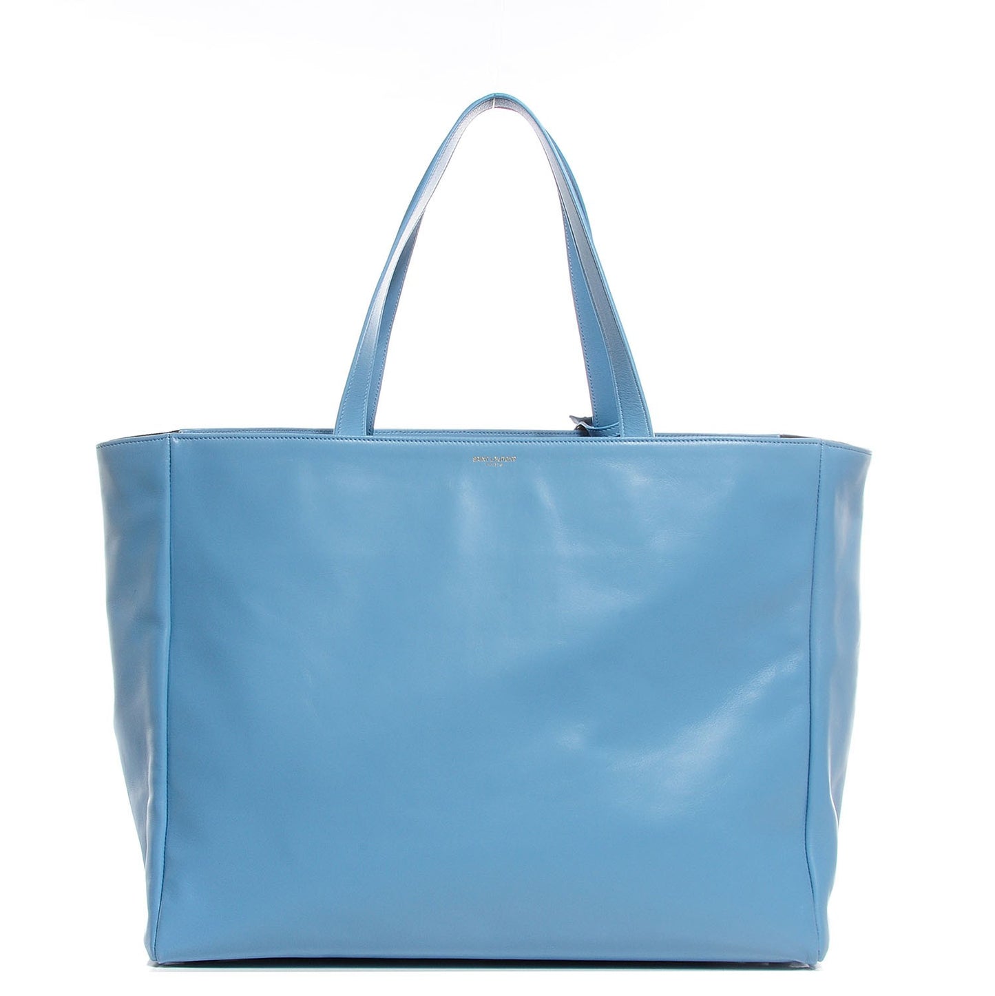 Leather Reversible East West Shopper Tote Sky Blue