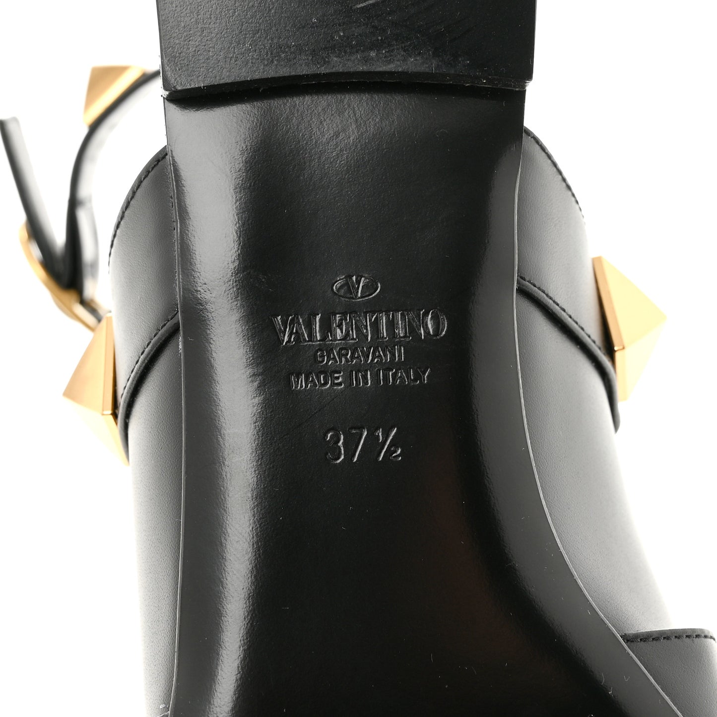 Calfskin Roman Stud Ankle Strap Flat Mules 37.5 Black