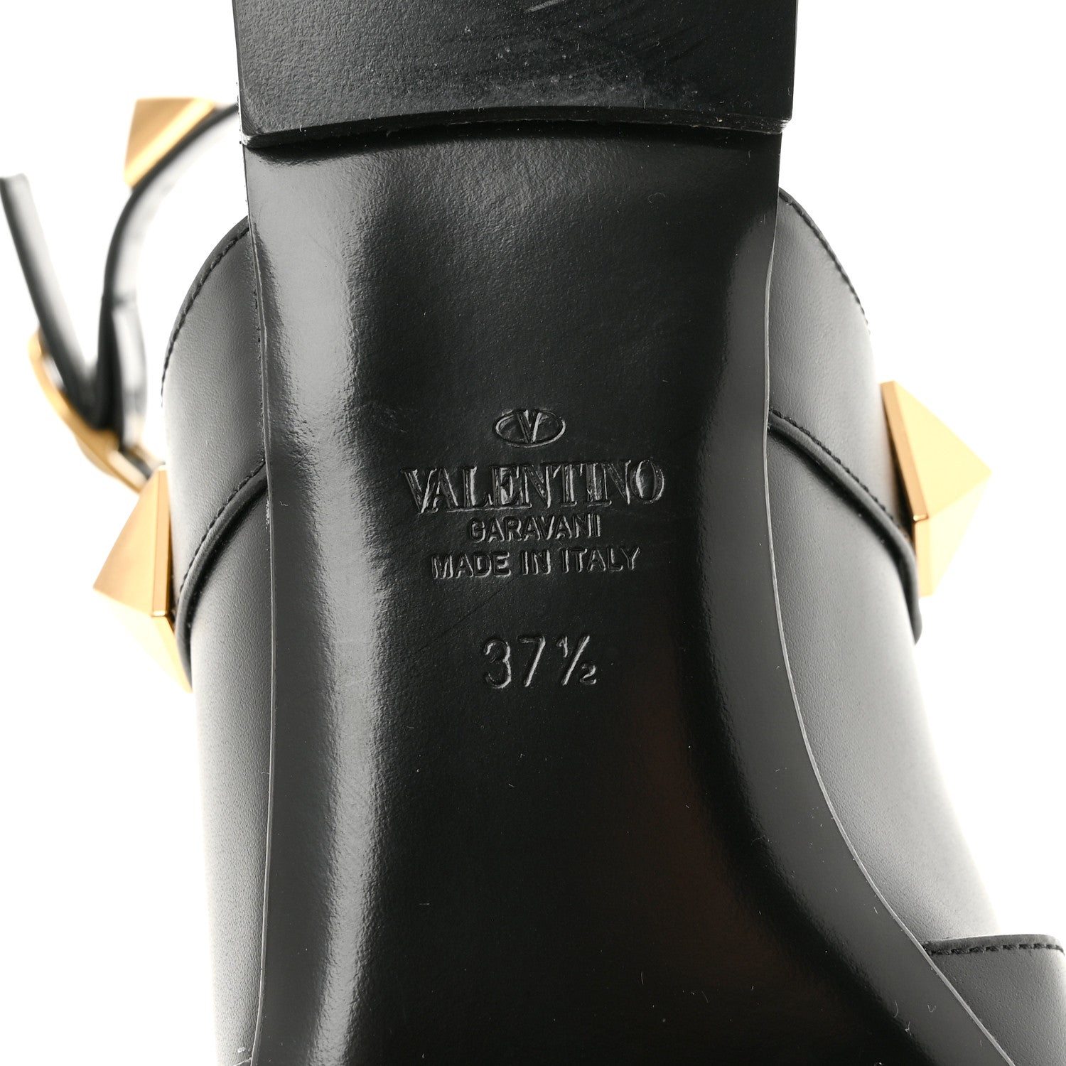 Valentino Garavani Calfskin Roman Stud Ankle Strap Flat Mules 37.5 Black 8 of 9
