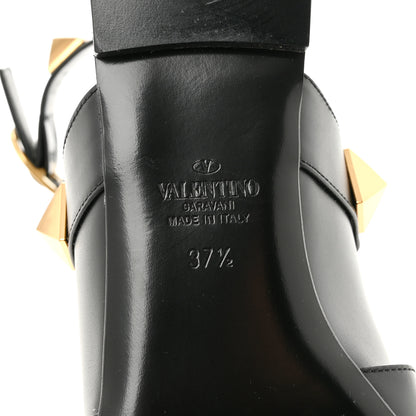 Valentino Garavani Calfskin Roman Stud Ankle Strap Flat Mules 37.5 Black 8 of 9