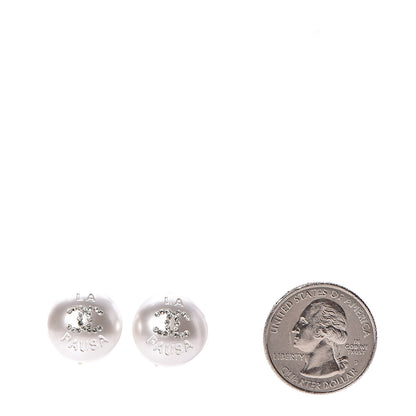 Chanel Pearl Crystal CC La Pausa Clip On Earrings Gold 2 of 4