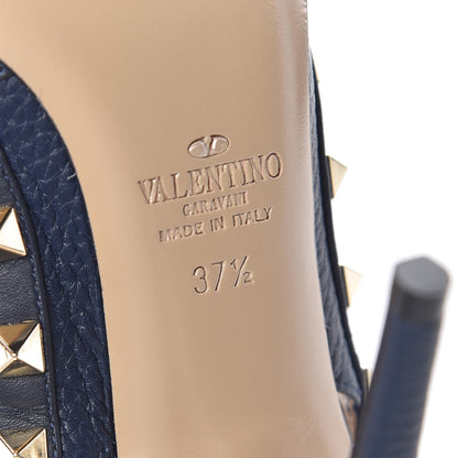 Valentino Garavani Pebbled Calfskin Rockstud Ankle Strap Pumps 37.5 Marine 6 of 8