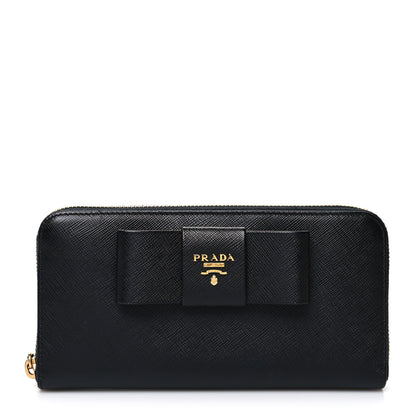 Prada Saffiano Fiocco Bow Zip Around Wallet Black 1 of 10