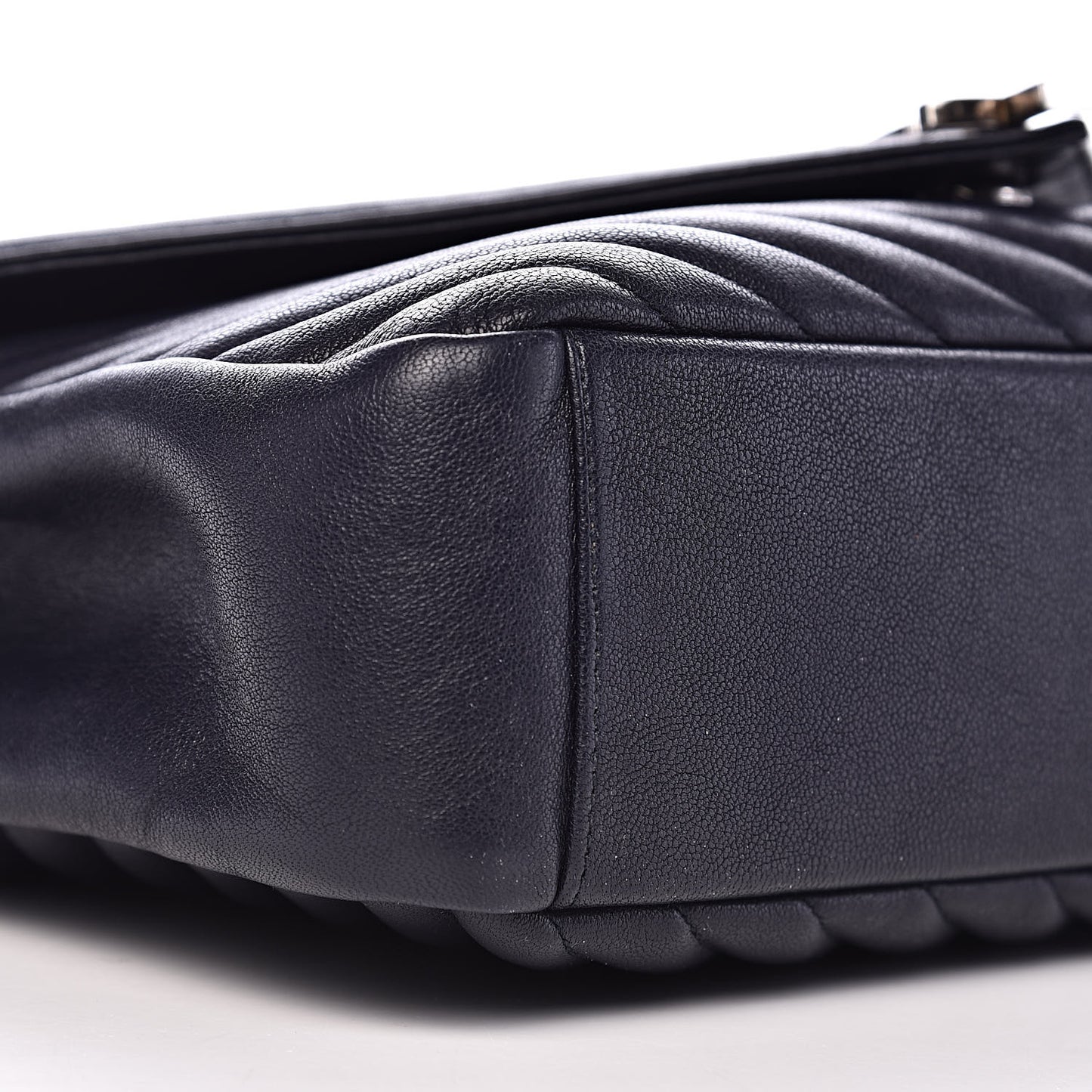 Sheepskin Matelasse Chevron Monogram Large College Satchel Navy Blue
